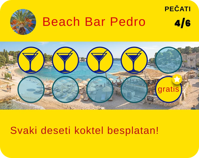Loyalty kartica Beach Bar Pedro s pečatima